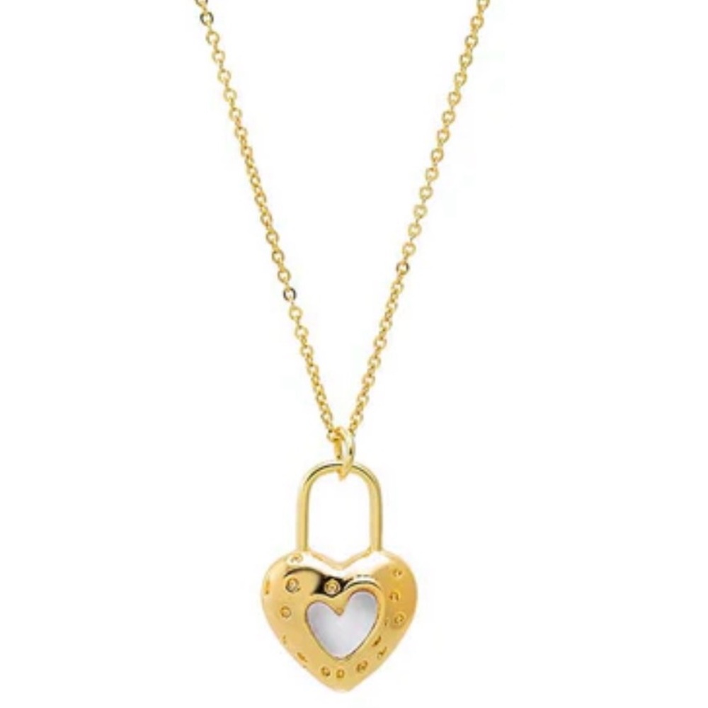 Adina Eden Heart Shape MOP Gold Padlock Pendant Necklace - Women's Jewelry
